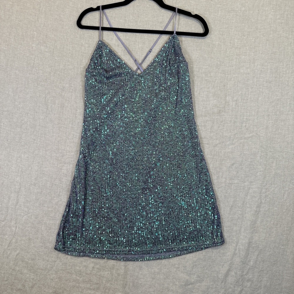Victoria's Secret Women Sequin Slip Dress Purple Blue Crossover Straps Mini S